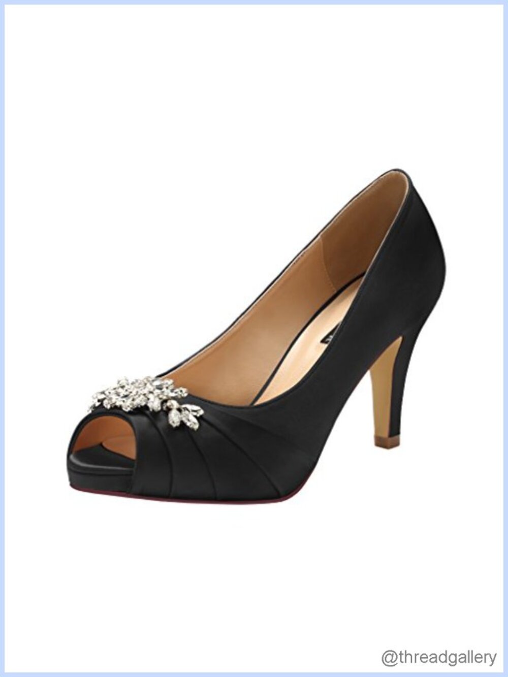 Peep Toe Mid Heels Satin Rhinestone Evening Prom Wedding Shoes
